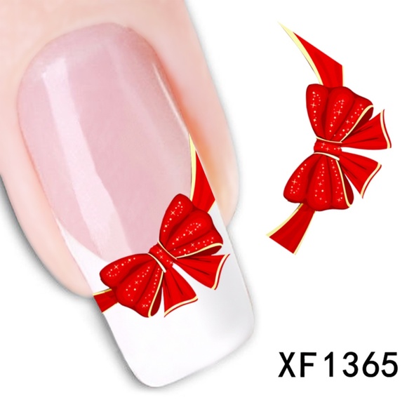 Red French Tip Bow- Nail Art Decal- Blue83 - Picture 2 of 3